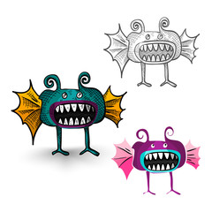 Halloween monsters isolated spooky creatures set.