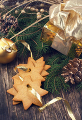 Christmas composition with cookies and Christmas decoration