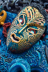 Colorful Maori Carved Face