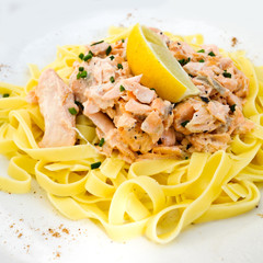 tasty pasta with salmon