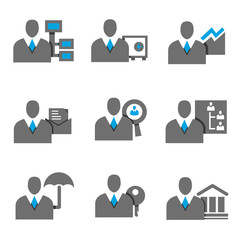business people icons, profile, blue theme