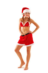 young sexy christmas woman like santa, full length studio portra