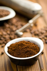 ground coffee in ceramic bowl