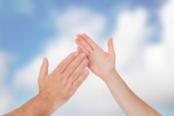 Man and woman shake hands