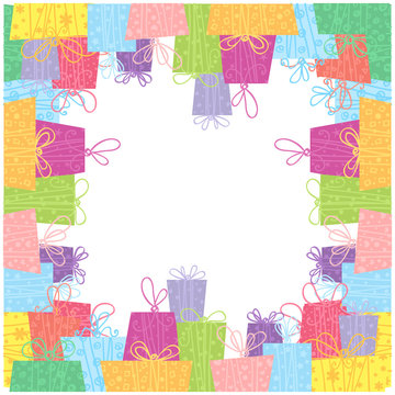 Sale gift boxes celebration frame card with borders