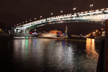 Beautiful Night View Moskva river with Patriarch Bridge in the s