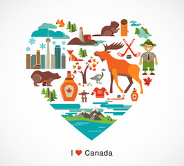 Canada love - heart with icons and elements
