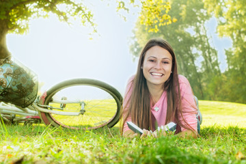 Happy student girl relaxing