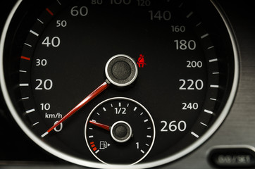 Close up of a car speedometer