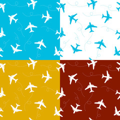 Seamless pattern with airplanes silhouettes