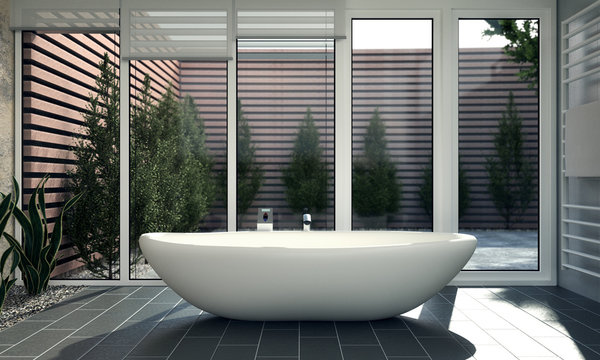 Modernes Badezimmer mit Innenhof