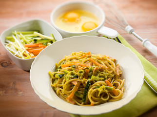 vegetarian carbonara, selective focus