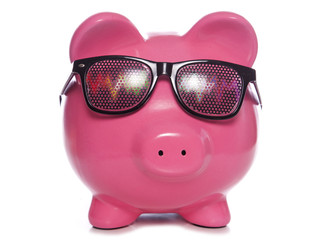 Piggy bank wearing Raving party glasses