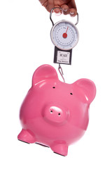 Piggy bank on weighing scales
