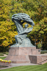 Autumn in Lazienki park and monument of Friderick Chopin, Warsaw