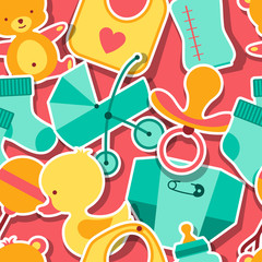 Seamless pattern with newborn baby stickers.