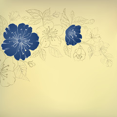 Fleurs de sakura bleu sur fond vintage