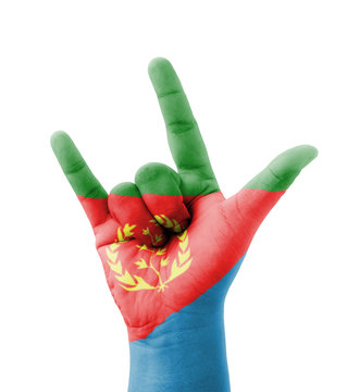 Hand making I love you sign, Eritrea flag painted