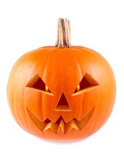 Pumpkin, halloween, old jack-o-lantern on white background