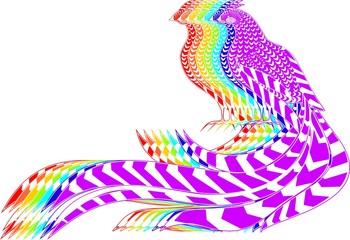 Pheasants painted in the colors of the rainbow