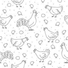 Seamless pattern with chickens, roosters and chickens - 57224319