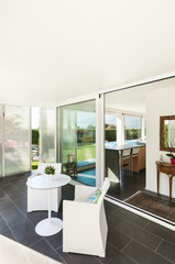 Modern villa, interior, view from the veranda