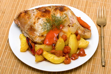 Fried chicken legs with vegetables