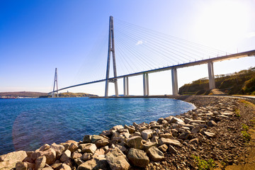 Cable-stayed bridge to Russian Island. Vladivostok. Russia.