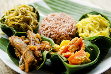 traditional vegetarian curry with rice in bali indonesia