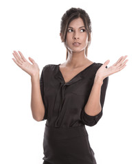 K&ouml;rpersprache - Frau isoliert I'm business-look in repr&auml;sentiert