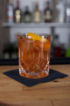 Picture of a fresh cocktail on a bar desk