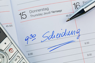 Eintrag im Kalender: Scheidung