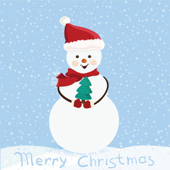 Winter background. Cute snowman in vector