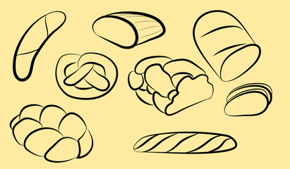 Pastry roll bread black silhouettes