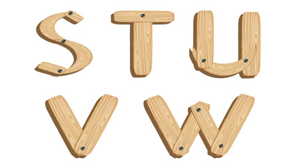 wooden alphabets S,T,U,V,W
