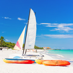 Fototapeta premium Rental boats at Varadero beach in Cuba