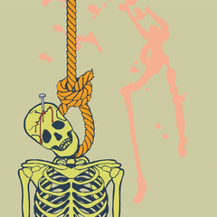 Hanged skeleton with splattered backdrop - 57238720