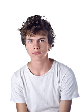 Cute Teenage Boy Portrait On White Background