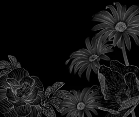 Photo sur Plexiglas Fleurs noir et blanc fond floral avec des fleurs