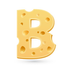 B cheese letter. Symbol isolated on white.