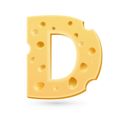 D cheese letter. Symbol isolated on white.