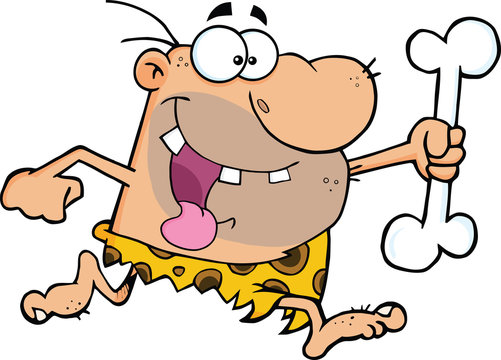 recommend clip art: Happy Caveman Running With A Big Bone