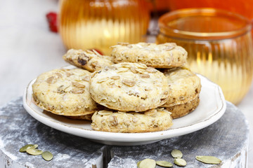 Pumpkin cookies in autumn setting