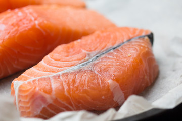 Fresh raw steak fillet of red fish salmon