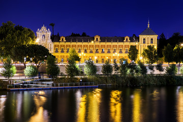 San Telmo palace at night, Sevilla, Spain. Built in 1682.