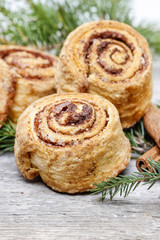 Cinnamon rolls in christmas setting