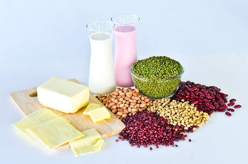 Variety of foods with phosphorus (minerals) isolated on white