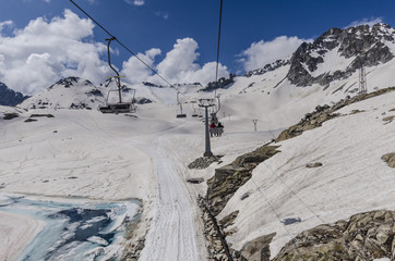 Hanging chairlift lift in the Alps