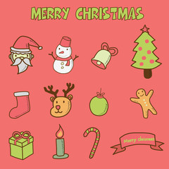 merry christmas doodle icons