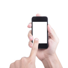 Businessman holding Smart phone and use finger touch